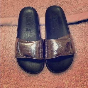 Victoria secret pink sliver and black slides